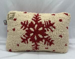Chandler 4 Corners Laura Megroz Red Snowflake Hooked Wool 8x12 Pillow Christmas